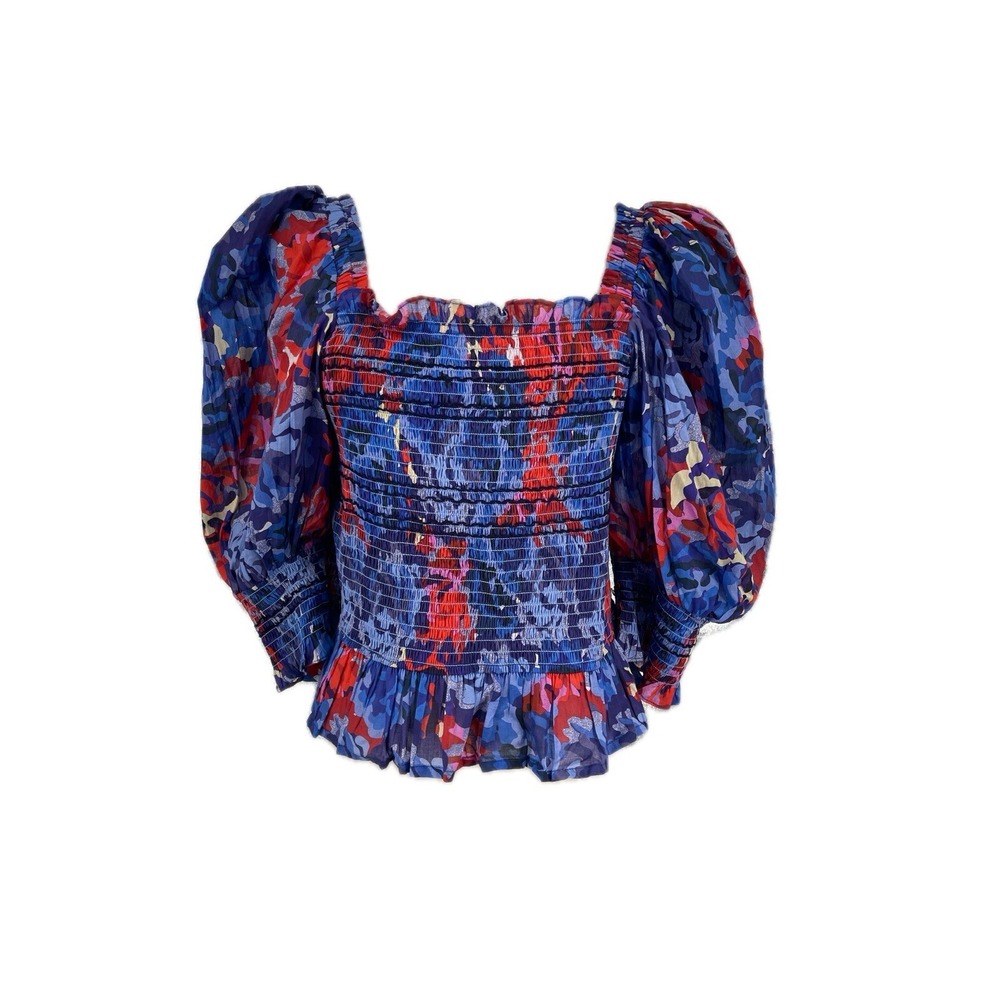 NWT Ro's Garden Trinity Smocked Square Neck Crop Top‎ Floral Print XL